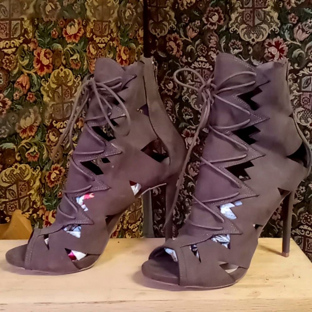 Brown suede high heels